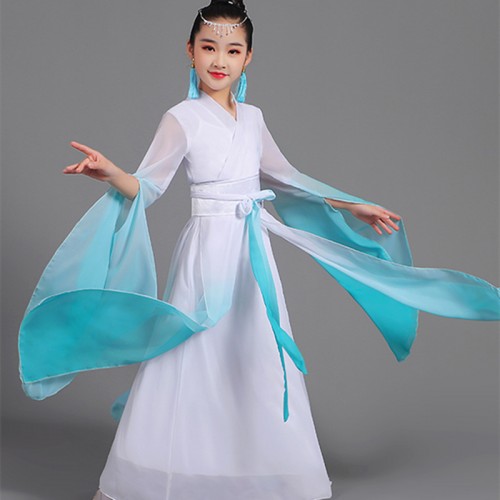 Children red blue gradient Fairy dresses hanfu Guzheng Costume Chorus dress Erhu Pipa Folk Music Performance Costumes water sleeves dresses